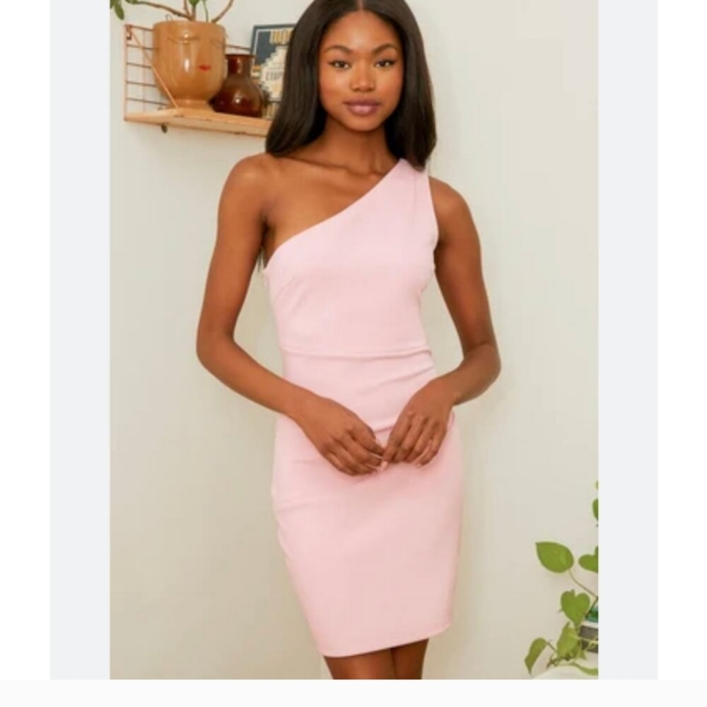 Lulu’s What About Tonight Light Pink One-Shoulder Bodycon Mini Dress
